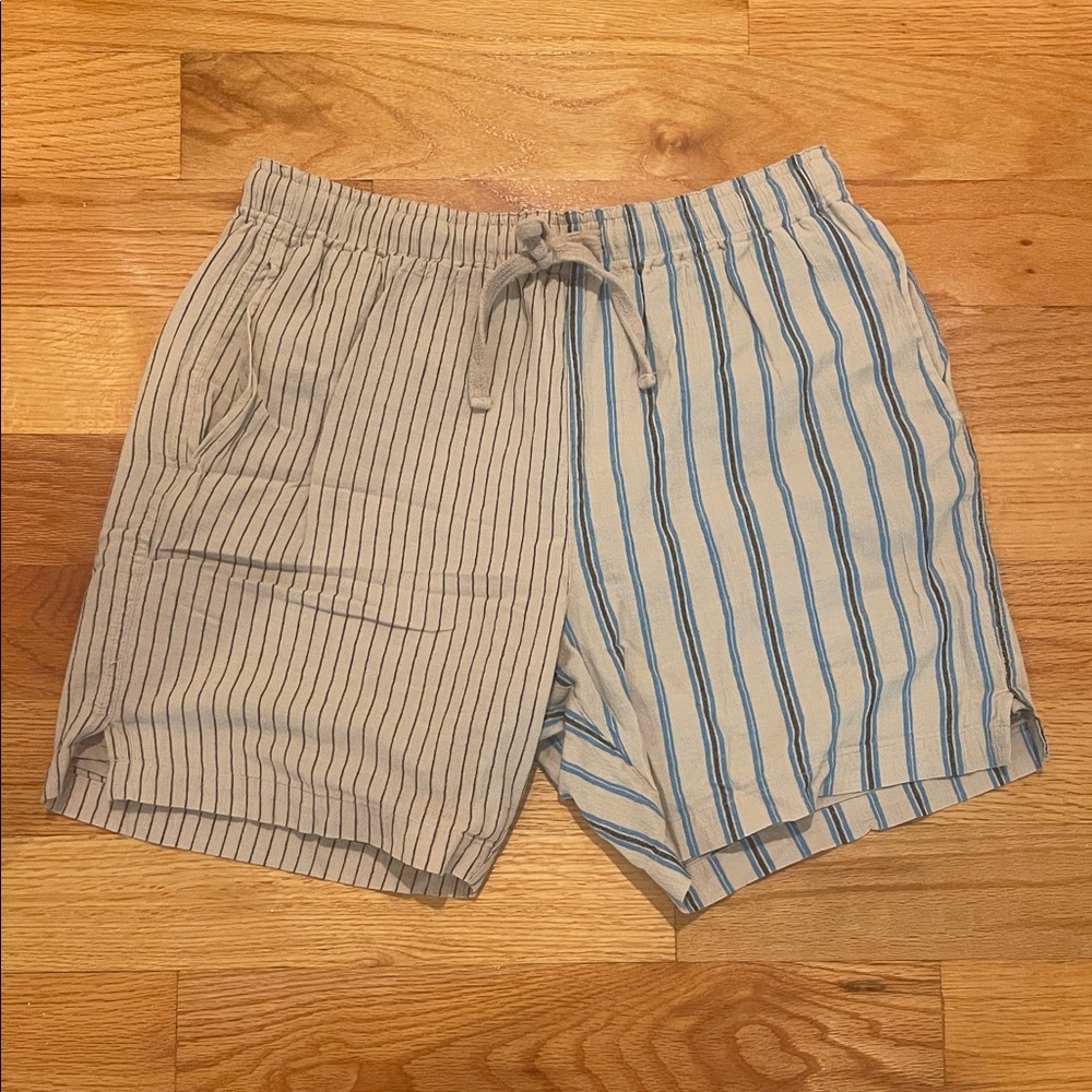 Forever 21 Beige and Blue Striped Flat Front Shorts